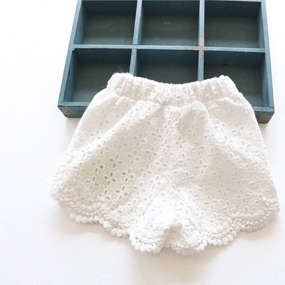 Toddler Girls’ White Embroidered Shorts
